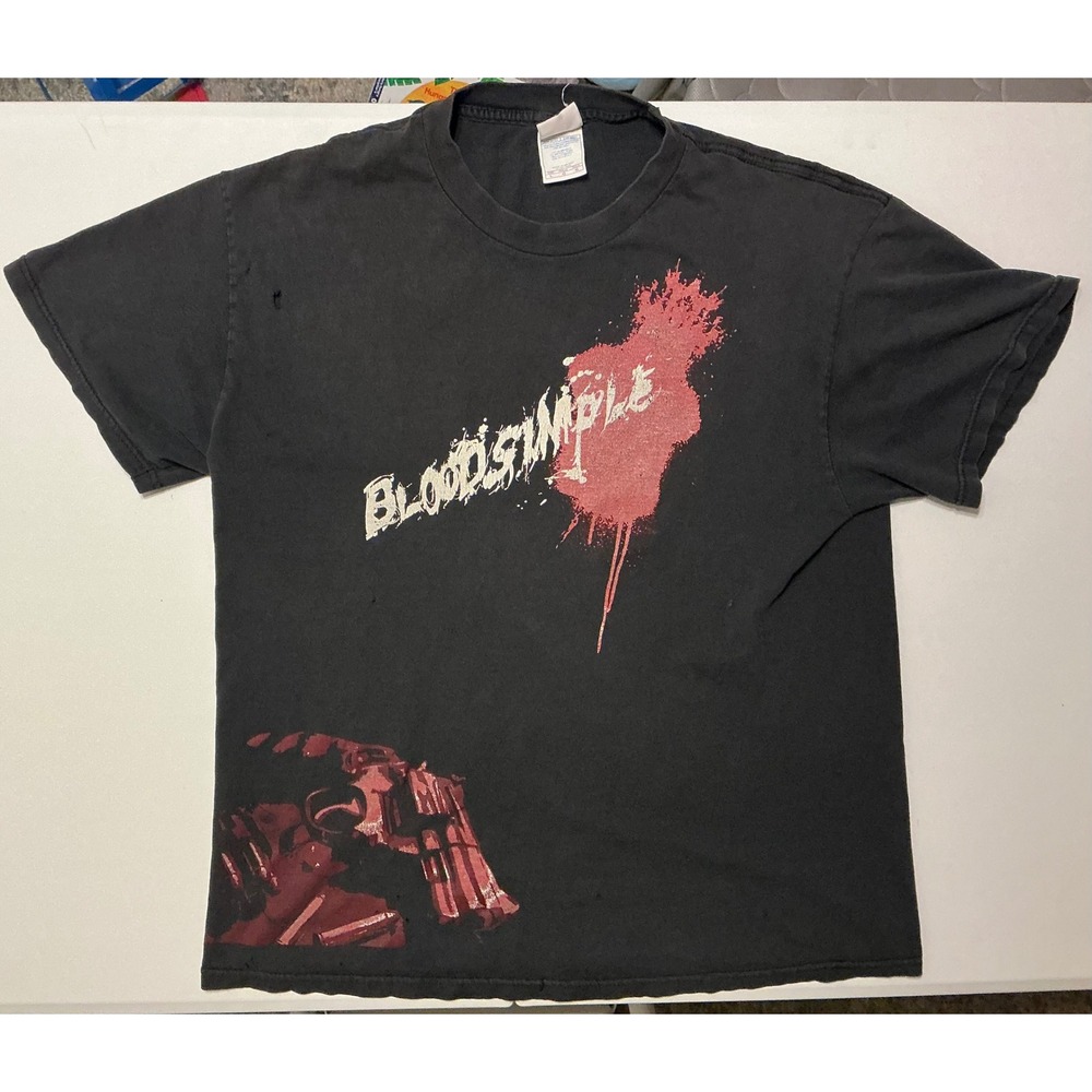 VTG Rare BloodSimple Metal Band Black Distressed T Shirt Graphic Sz Large